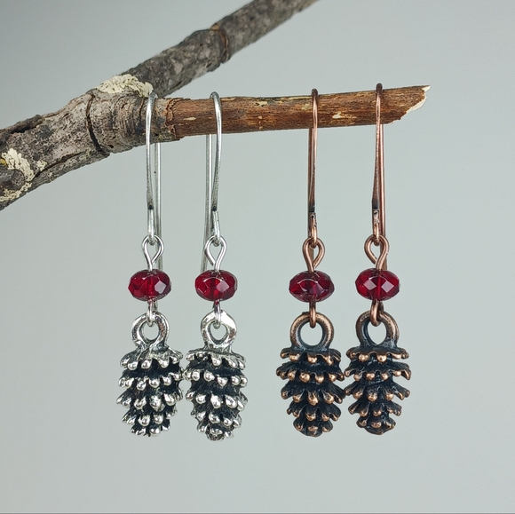HAND CRAFTED Bundle Deal Silver Copper Pine Cone Earrings Set Of 2 Gift Ready - Picture 3 of 4